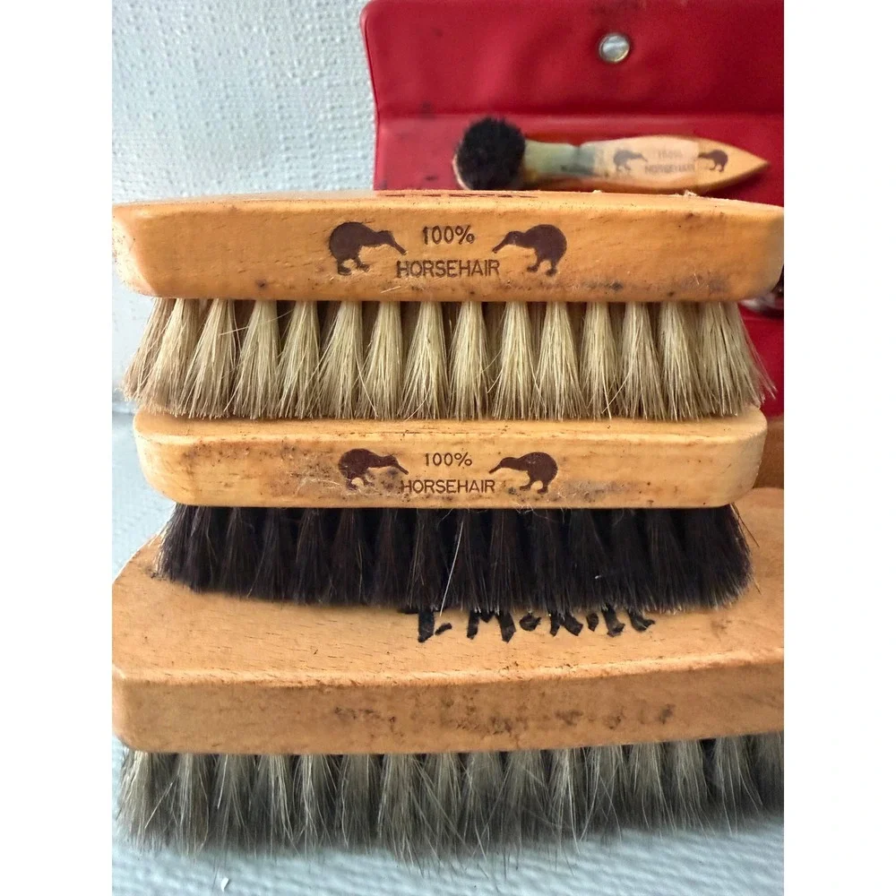 Vintage Kiwi Shoe Shine Kit‎ Horsehair Brushes Polish Travel Case